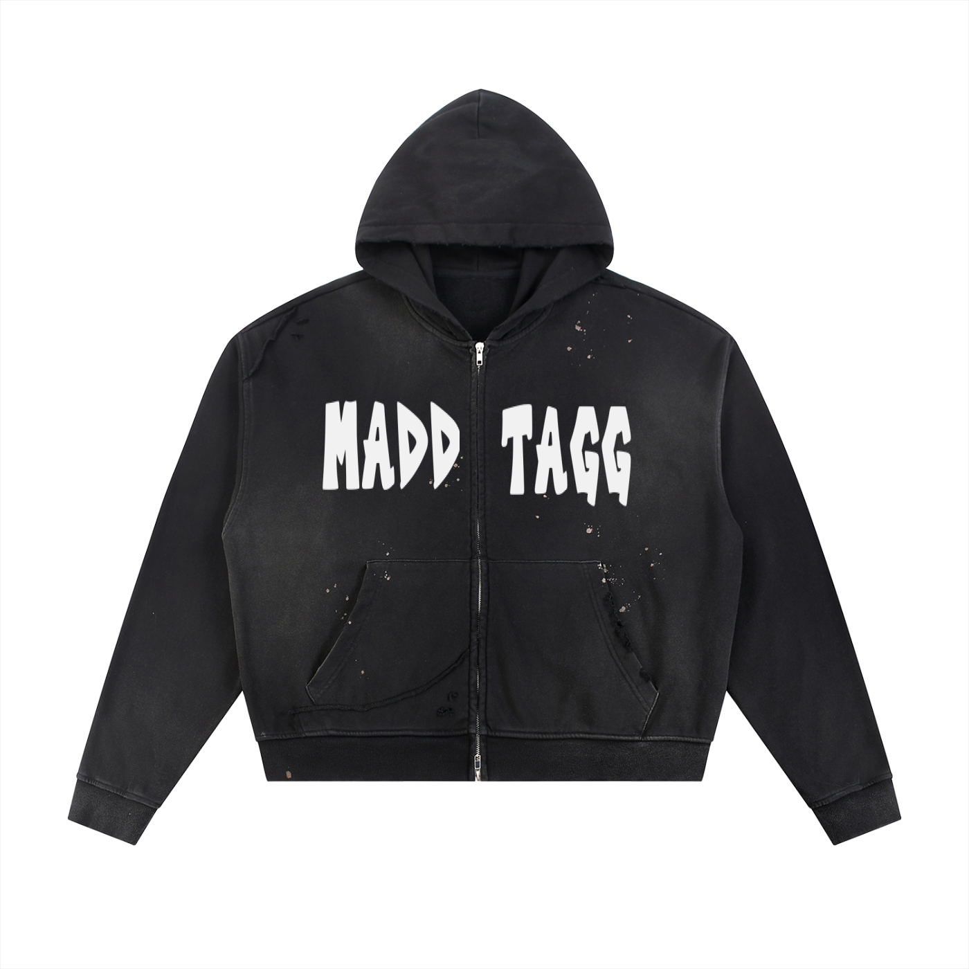 Sun Fade Frayed Raw Edge Fleece Zip Hoodie