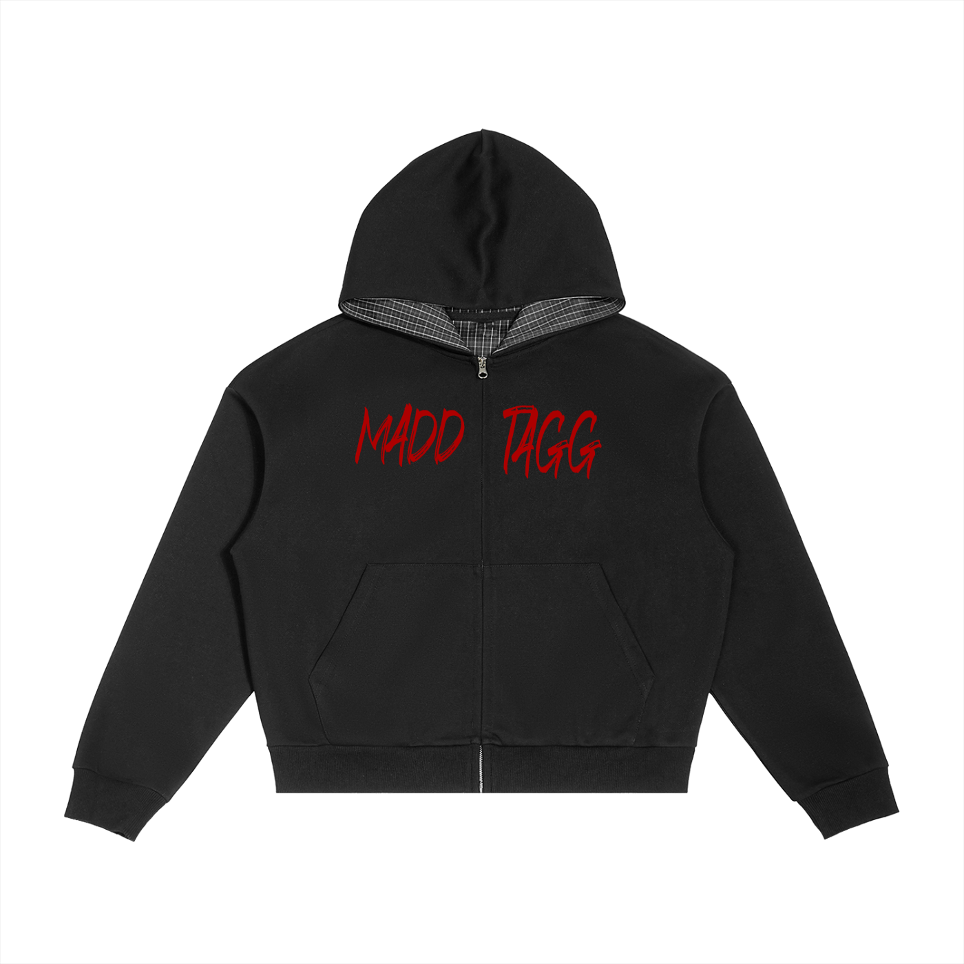 Contrast Plaid Boxy Zip Hoodie